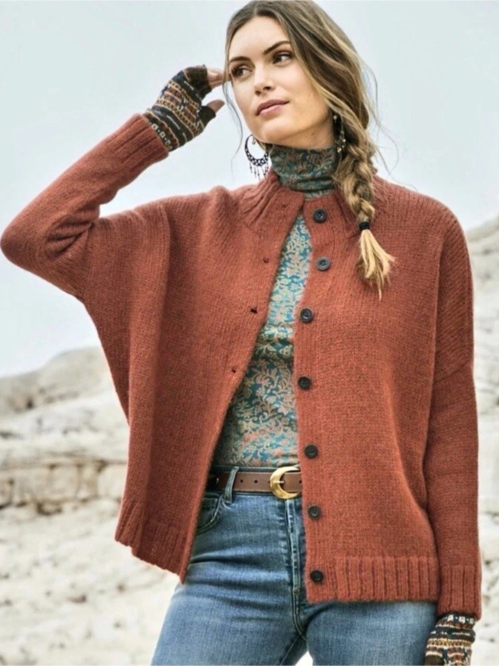 Peruvian Connection Oversized Jasper Cardigan Cotton Cardigan in charcoal Brown